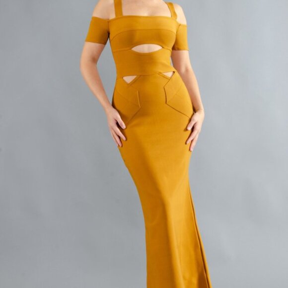 NWT Golden Knitted Body Con Dress with Cutouts @The King Kouture Med - Picture 2 of 9